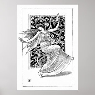 Dancing Nymph - Black and White Vintage Art Poster