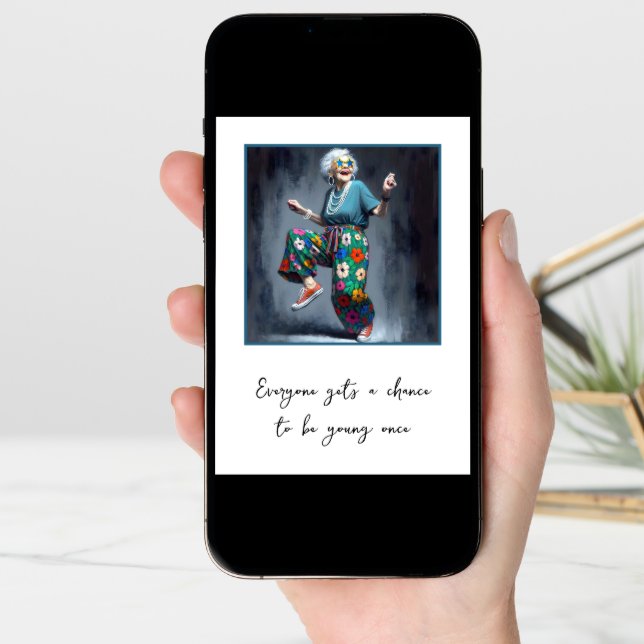 Dancing Old Lady For 90th Birthday Card (Front Digital)