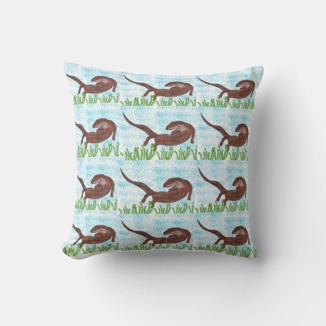 Dancing Otter Throw Pillow (Front)