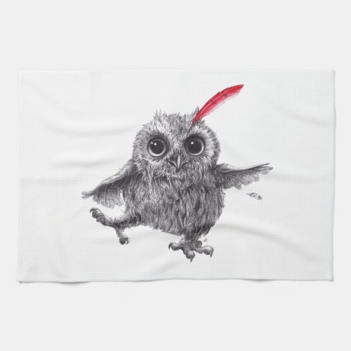 Dancing Owl with Red Feather Kitchen Towel