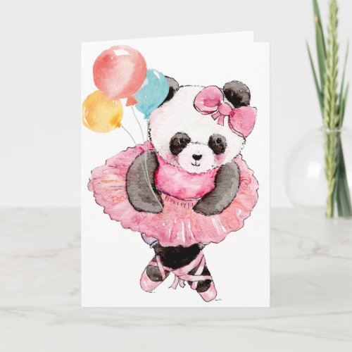 Dancing Panda Bear with Balloons Birthday Holiday Card