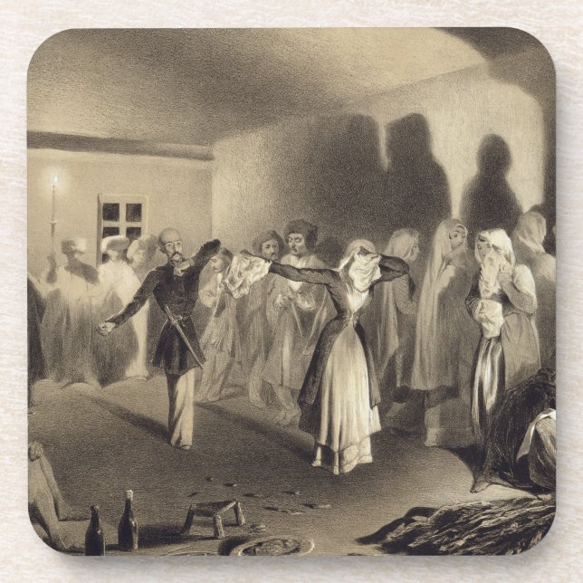 Dancing Party at Kagha-Choura, Dagestan, plate 55 Beverage Coaster (Front)