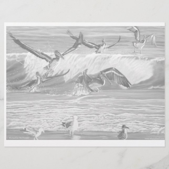 Dancing Pelicans Grayscale Coloring Page (Front)