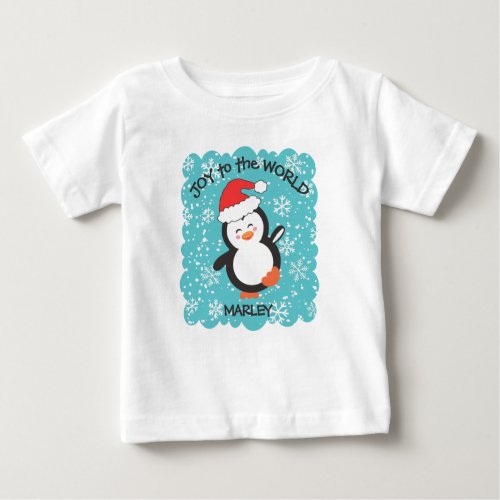 Dancing Penguin Joy Snowflakes Christmas Baby T_Shirt