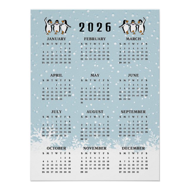 Dancing Penguins 2026 Calendar  Poster (Front)