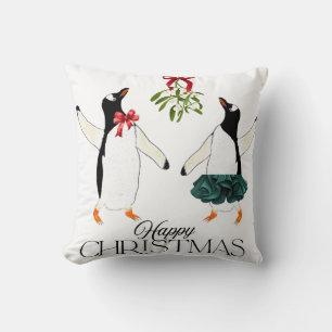 Dancing Penguins Christmas Throw Pillow