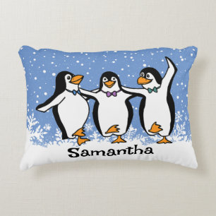 Dancing Penguins Design Accent Pillow