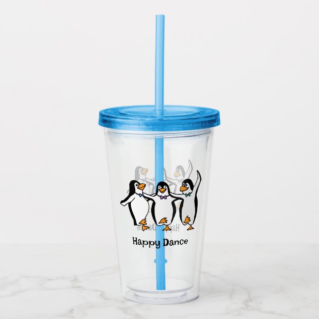 Dancing Penguins Design Acrylic Tumbler (Front)