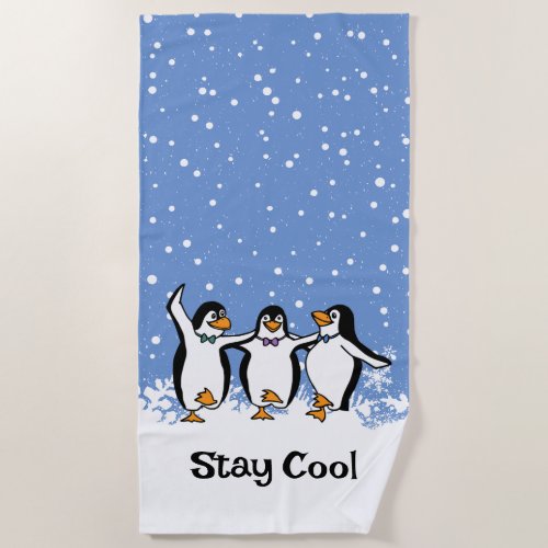 Dancing Penguins Design Beach Towel