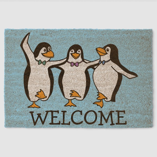 Dancing Penguins Design Coir DoorMat Fiber Doormat (Front)