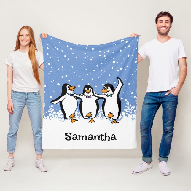Dancing Penguins Design Fleece Blanket (In Situ)