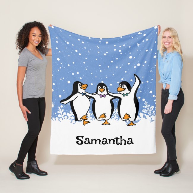Dancing Penguins Design Fleece Blanket