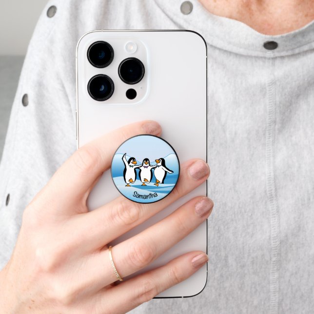 Dancing Penguins Design Phone Grip PopSocket (Hand)