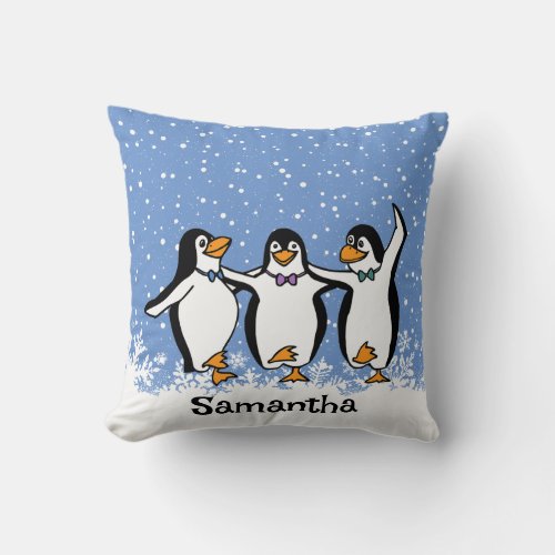Dancing Penguins Design Throw Pillow
