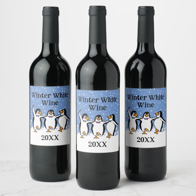Dancing Penguins Design Wine Label