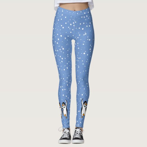 Dancing Penguins Snowy Design Leggings