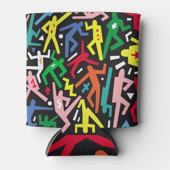 Dancing people, doodle set pattern. can cooler (Front)