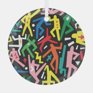 Dancing people, doodle set pattern. glass ornament