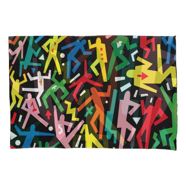 Dancing people, doodle set pattern. pillow case (Front)