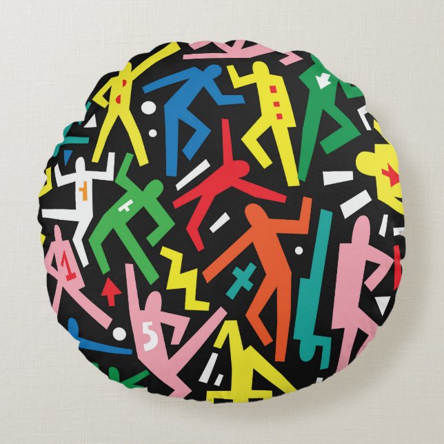 Dancing people, doodle set pattern. round pillow (Front)
