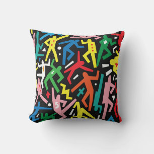 Dancing people, doodle set pattern. throw pillow