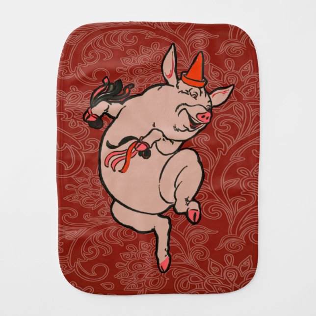 Dancing Pig Antique Cute Dancer Burp Cloth (Front)