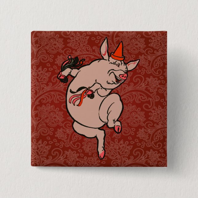Dancing Pig Antique Cute Dancer Button (Front)