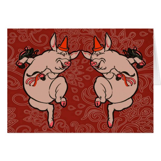Dancing Pig Antique Cute Dancer Cards (Front Horizontal)