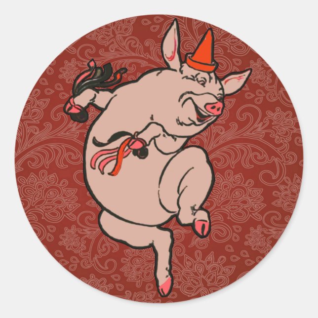 Dancing Pig Antique Cute Dancer Classic Round Sticker (Front)