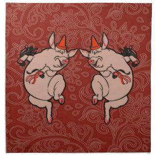Dancing Pig Antique Cute Dancer Cloth Napkin