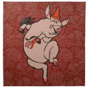 Dancing Pig Antique Cute Dancer Cloth Napkin