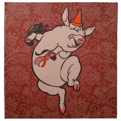 Dancing Pig Antique Cute Dancer Cloth Napkin