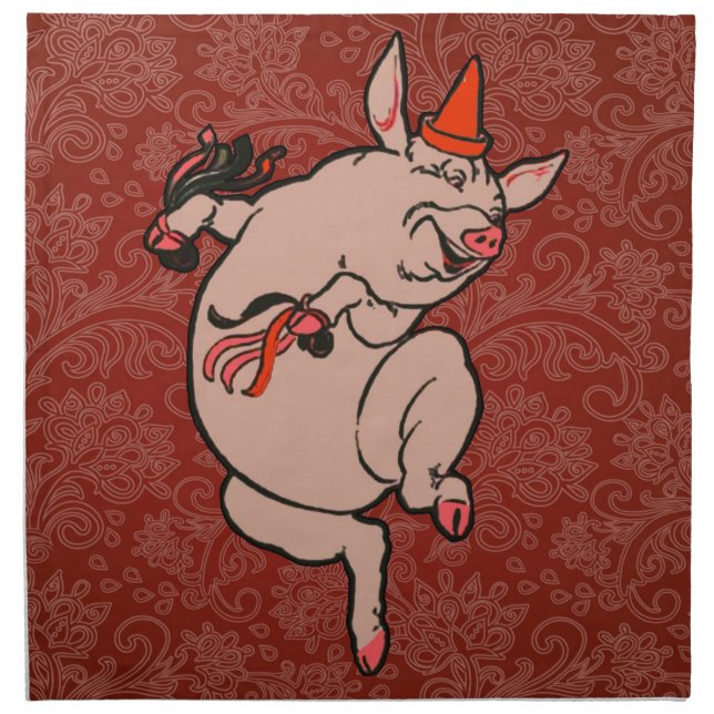 Dancing Pig Antique Cute Dancer Cloth Napkin (Front)
