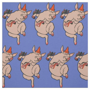 Dancing Pig Antique Cute Dancer Fabric