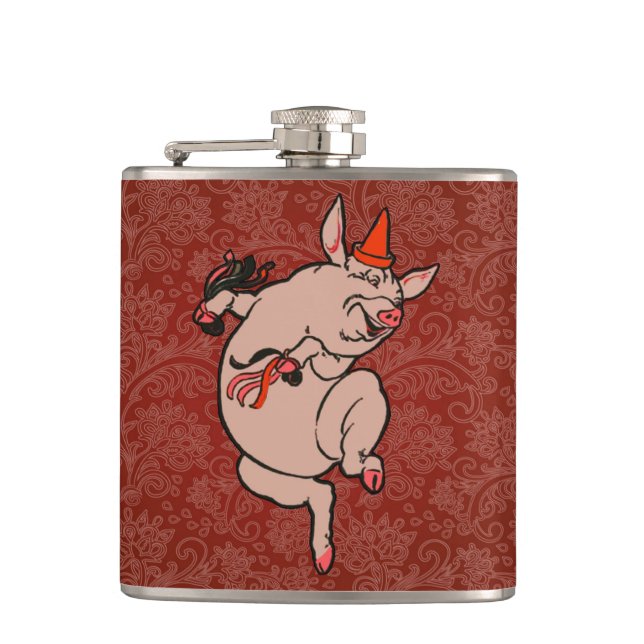 Dancing Pig Antique Cute Dancer Flask (Front)