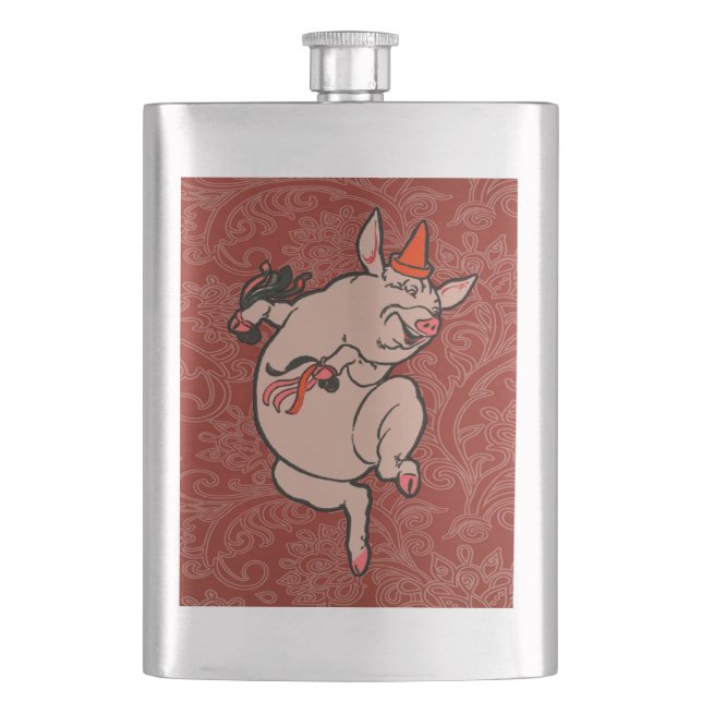 Dancing Pig Antique Cute Dancer Flask (Front)