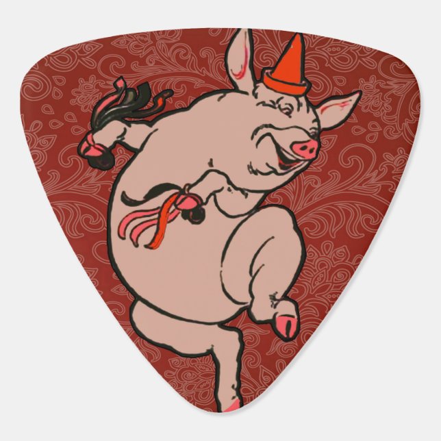 Dancing Pig Antique Cute Dancer Guitar Pick (Back)