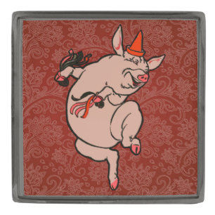 Dancing Pig Antique Cute Dancer Gunmetal Finish Lapel Pin