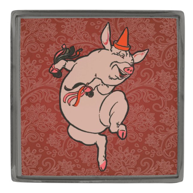 Dancing Pig Antique Cute Dancer Gunmetal Finish Lapel Pin (Front)