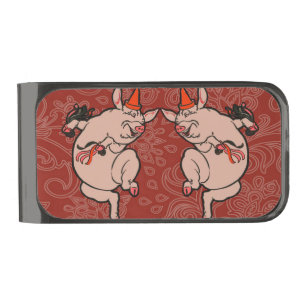 Dancing Pig Antique Cute Dancer Gunmetal Finish Money Clip