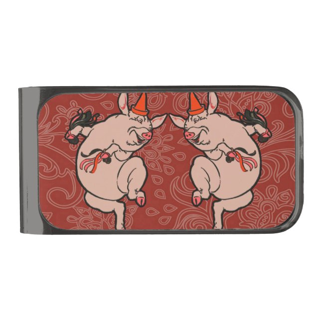 Dancing Pig Antique Cute Dancer Gunmetal Finish Money Clip (Front)