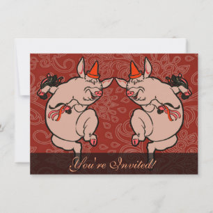 Dancing Pig Antique Cute Dancer Invitation