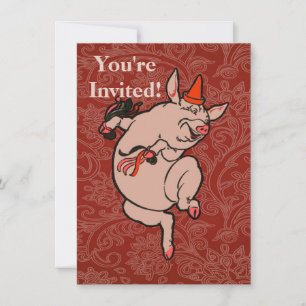 Dancing Pig Antique Cute Dancer Invitation