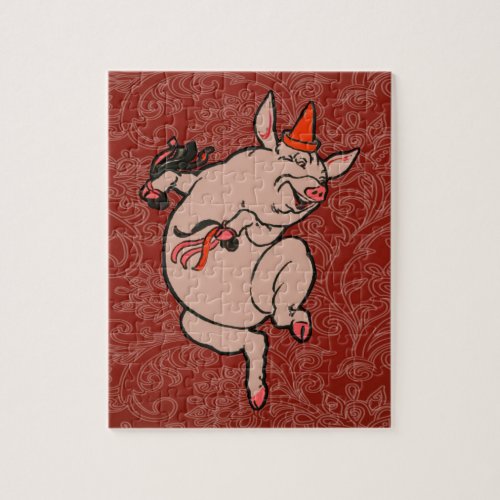 Dancing Pig Antique Cute Dancer Jigsaw Puzzle