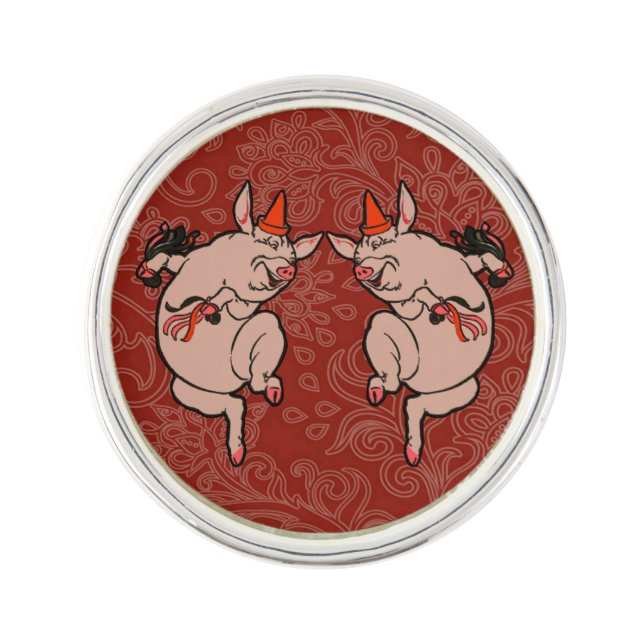 Dancing Pig Antique Cute Dancer Lapel Pin (Front)