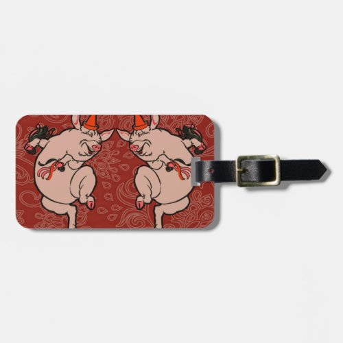 Dancing Pig Antique Cute Dancer Luggage Tag