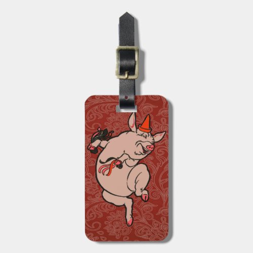 Dancing Pig Antique Cute Dancer Luggage Tag