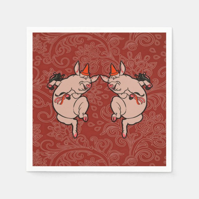 Dancing Pig Antique Cute Dancer Napkins (Front)