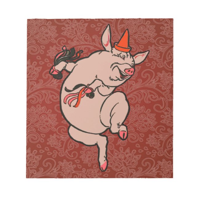 Dancing Pig Antique Cute Dancer Notepad (Front)