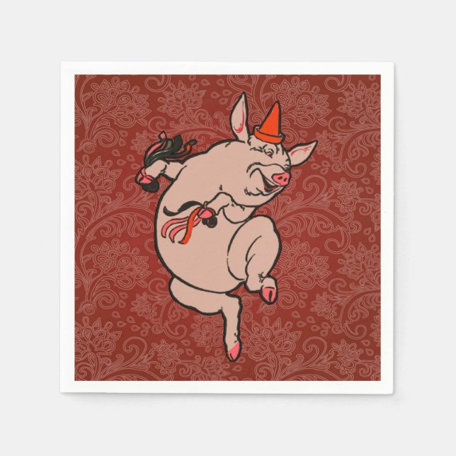 Dancing Pig Antique Cute Dancer Paper Napkins (Front)